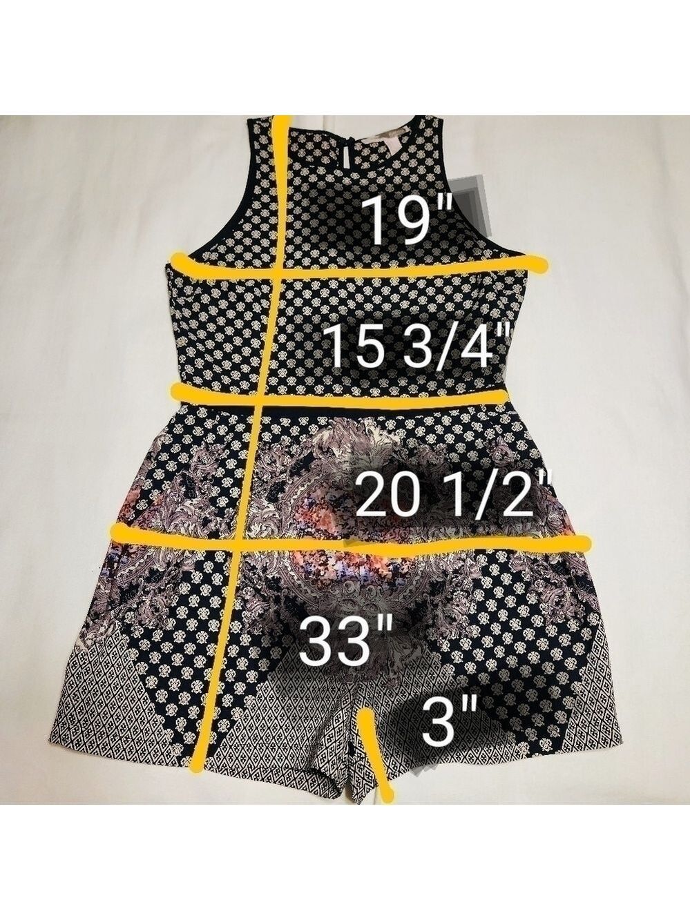 Forever 21 Fleur-de-lis Floral Romper Navy Beige Large - Picture 12 of 12